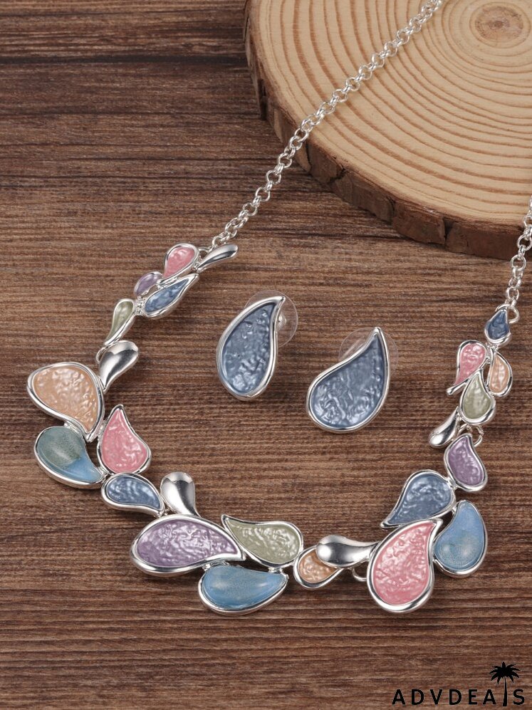 3pcs Color Block Leaf Decor Jewelry Set
