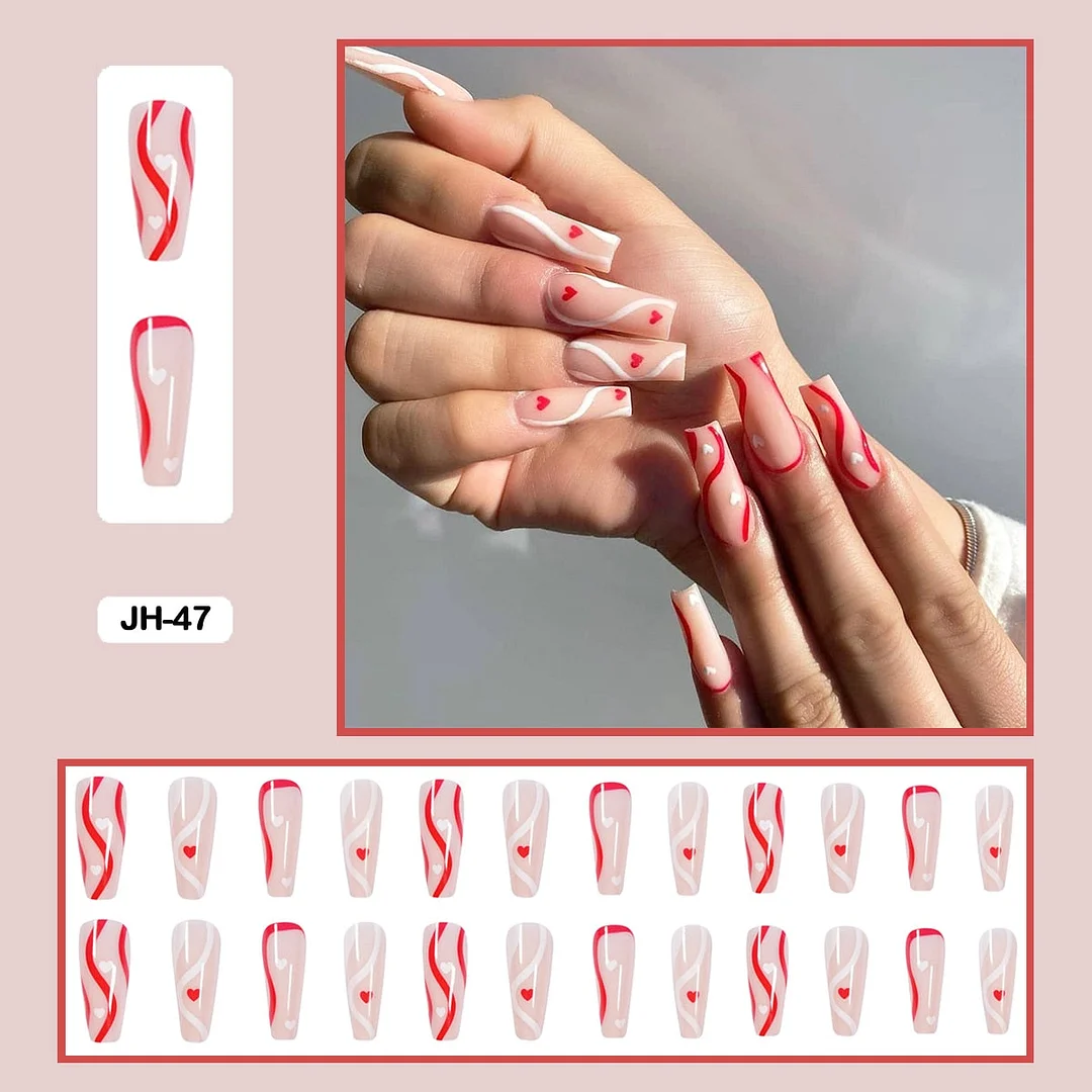 24pcs/box Long Trapezoid Fake Nails Geometric Simplicity Personality Graffiti Animal Pattern Nail Art Nails Press on With Glue-Nail Inspo