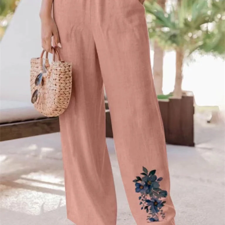 Women's Causual Pocket Floral Printed Pants