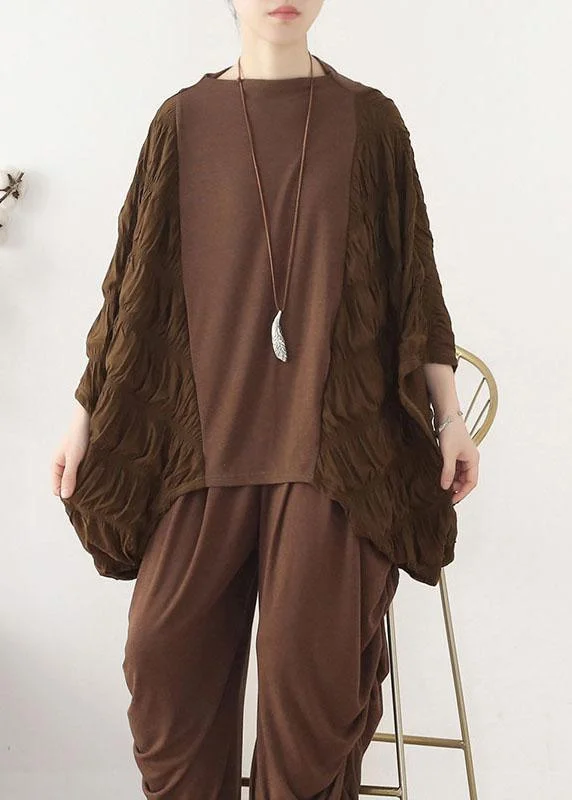 Style Chocolate Patchwork Wrinkled Top Fall