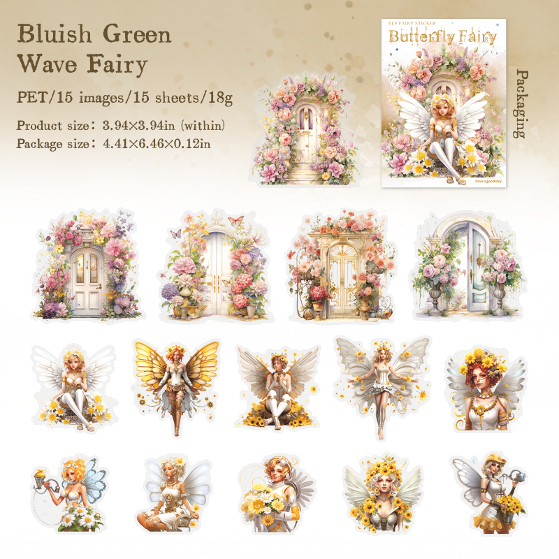 Journalsay Butterfly Fairy Series Vintage Flower Landscaping PET Sticker 