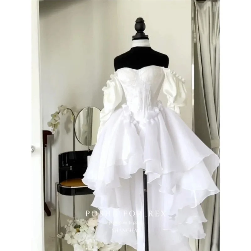 Abebey 2023 Spring Elegant White Off Shoulder Fairy Dress  Princess Puff Dress Mesh Puff  Dress