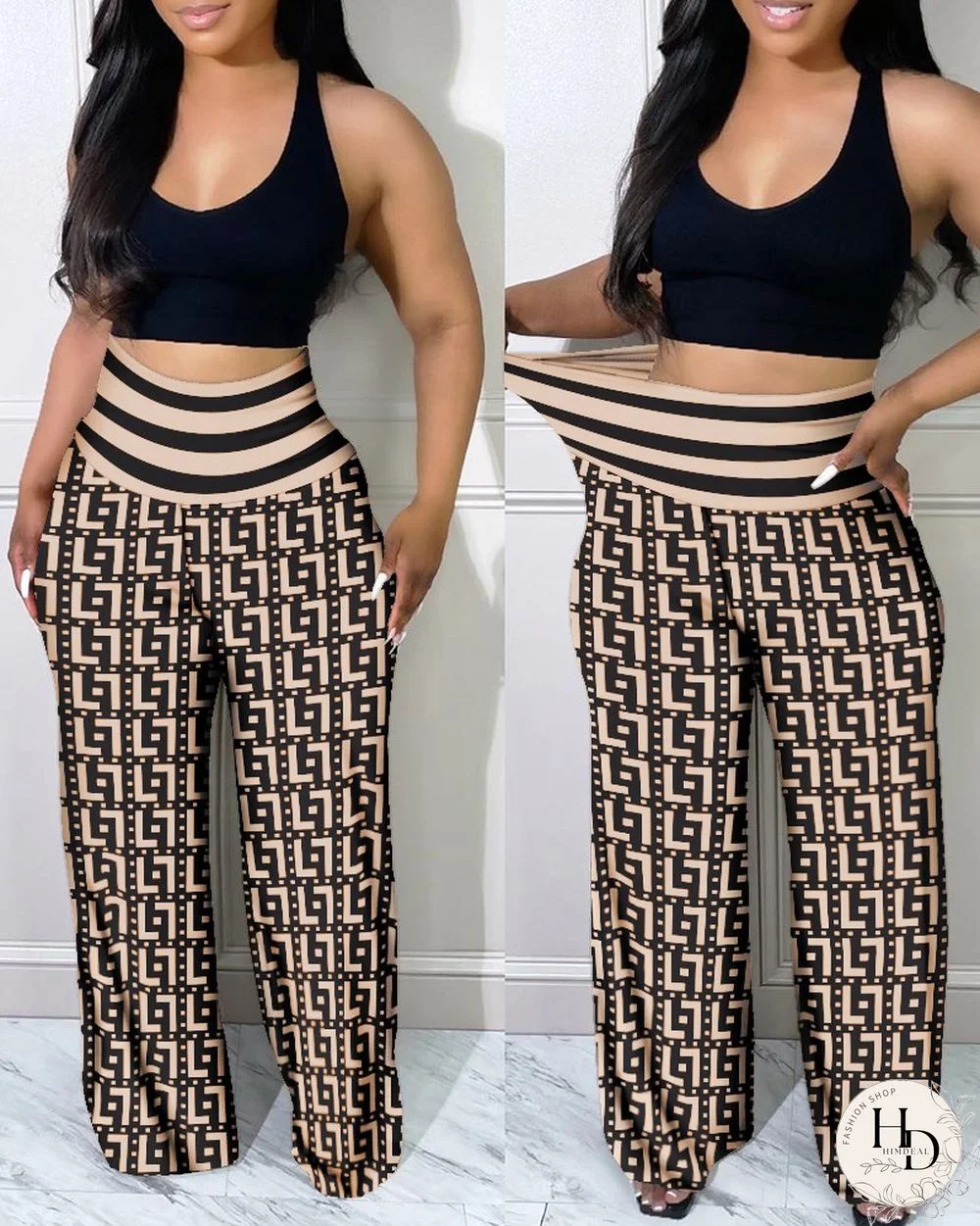 Apricot Fashion Casual Print Patchwork Regular High Waist Trousers