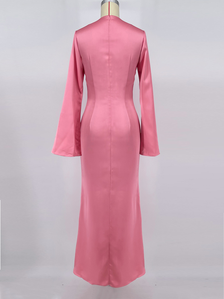 Ootddress Solid High Waist Fashion Maxi Dress For Women Long Sleeve Patchwork Slim Elegant Party Dress Autumn 2025 Female Long Dress