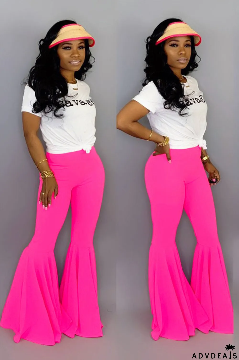 Orange venetian Elastic Fly Mid Solid Boot Cut Pants Bottoms