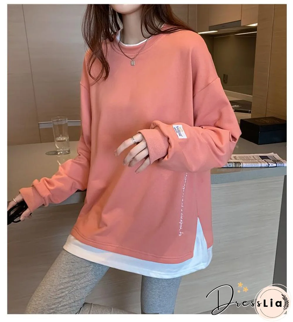 Korean Style O Neck Long Sleeve Women Sweatshirts Casual Solid Color Oversized Hoodies Female Clothing Letter Harajuku Pullover