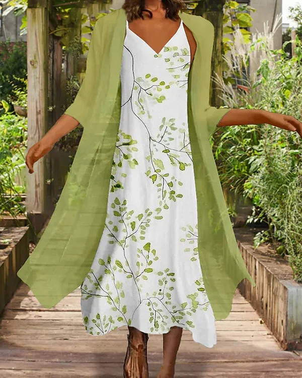 Half Sleeve Printed Round Neck Casual Sexy Fake Two Piece Dress