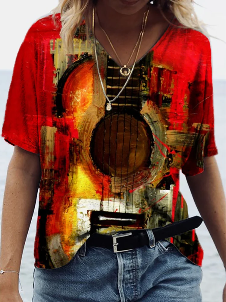 Abstract Guitar Art V Neck Comfy T Shirt