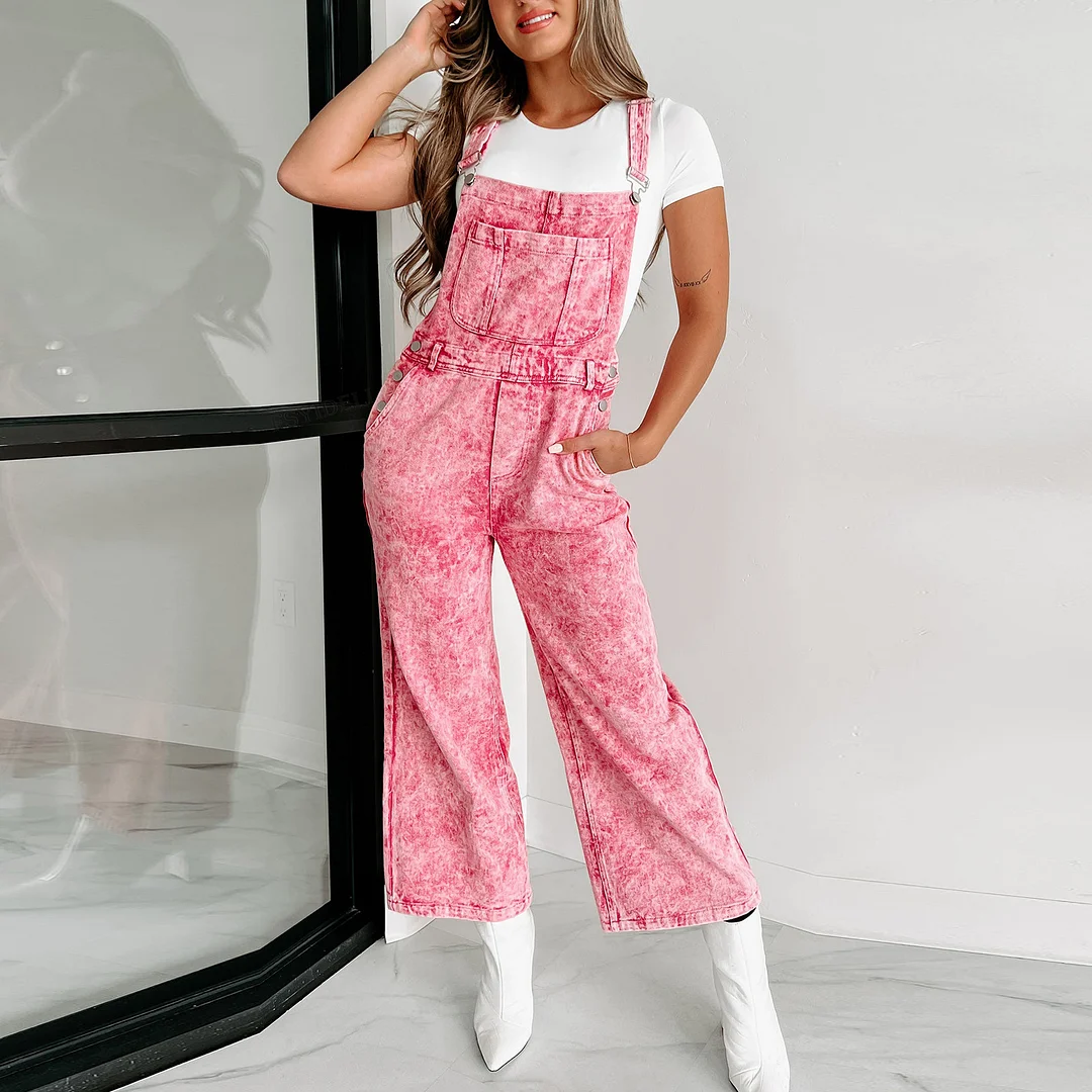 Women's Retro Sleeveless Denim Overalls Loose Straight Jumpsuit
