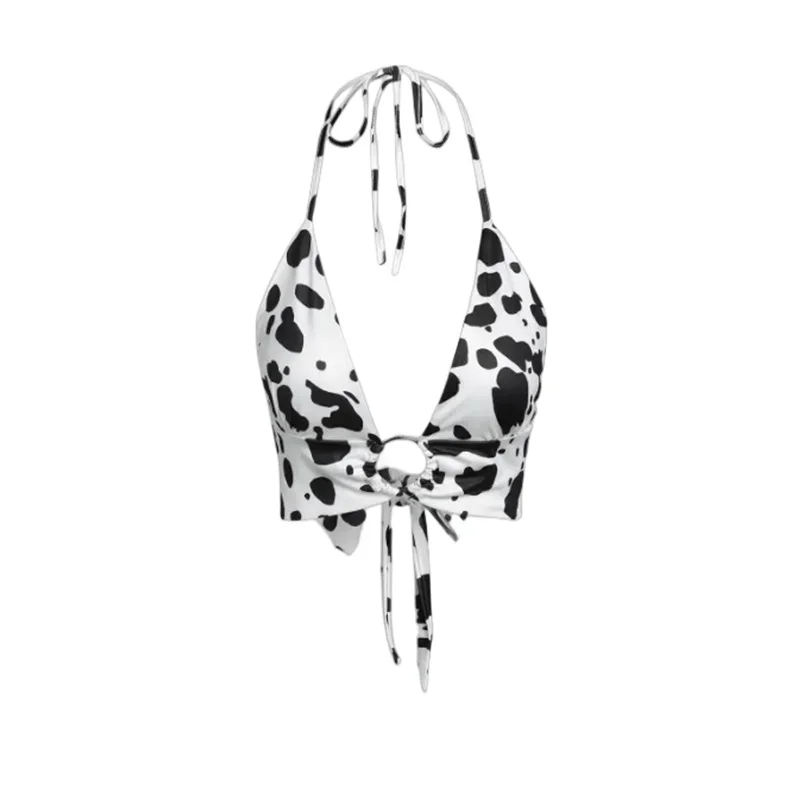 Churchf 2024 Women's New Sexy V-Neck American Flag Hanging Neck Ring With Velvet Chest On The Back