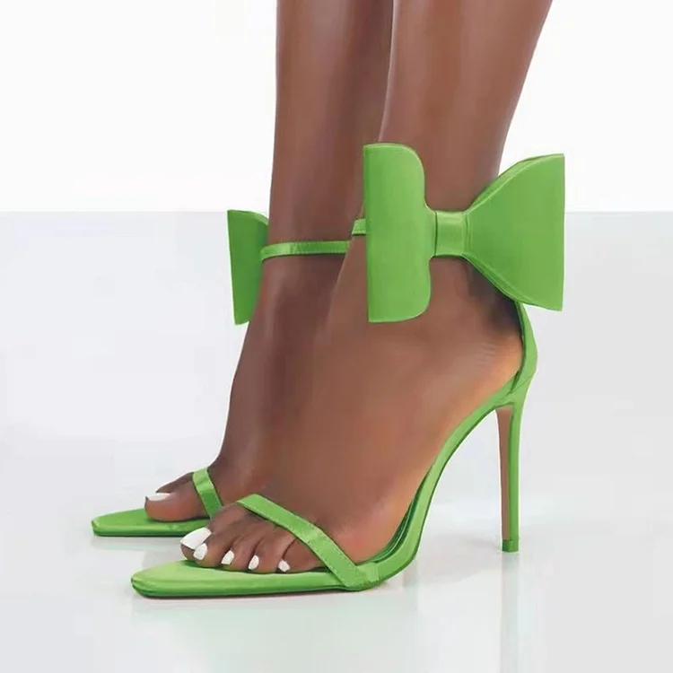 Green Pointed Stiletto Heels Classic Party Shoes Bow Heel Sandals |FSJ Shoes