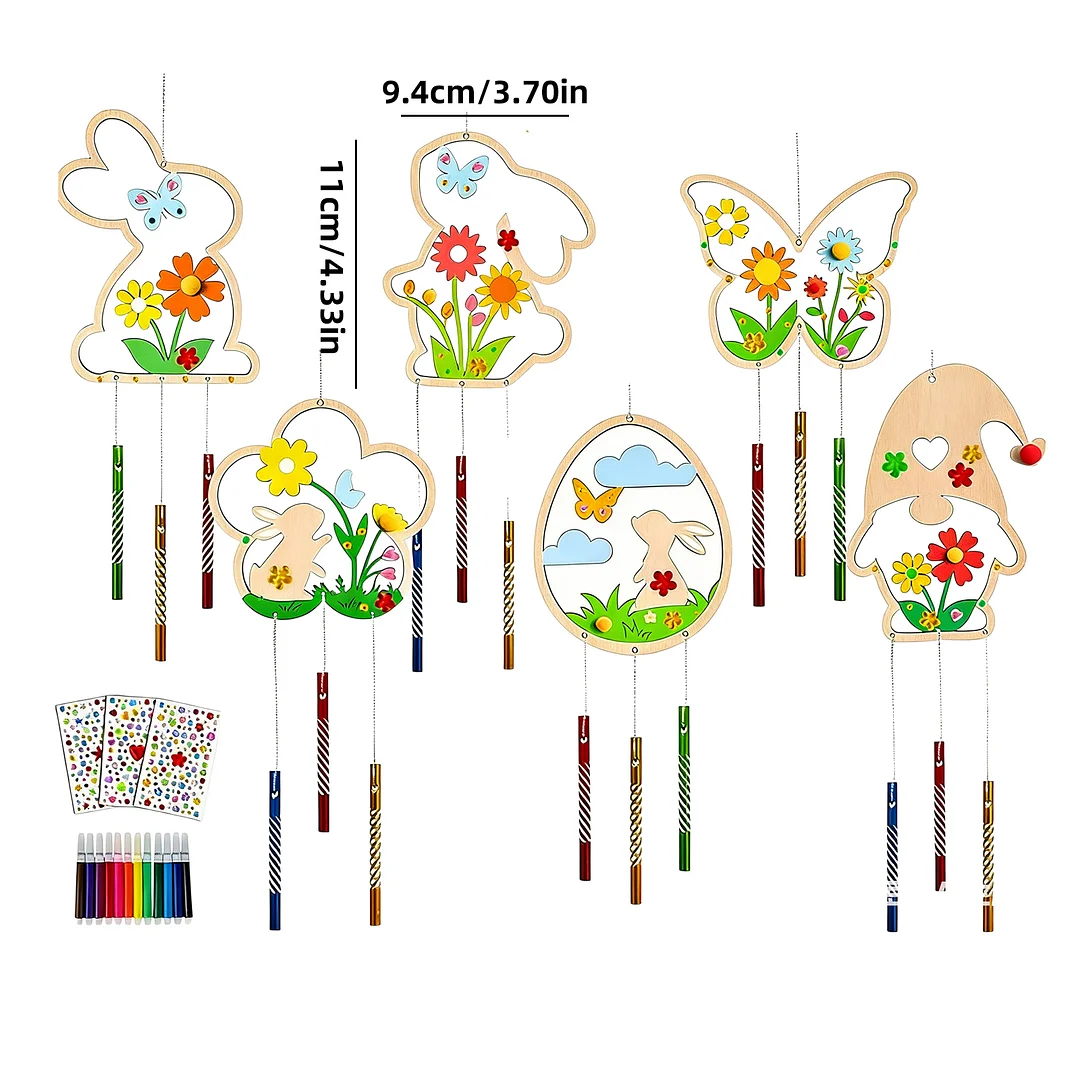 Easter Wind Chime Making Kit Diamond Painting Hanging Pendant Make Your Own 5D DIY Diamond Painting Dots Pendant Wooden Ornaments for Garden Window Decoration