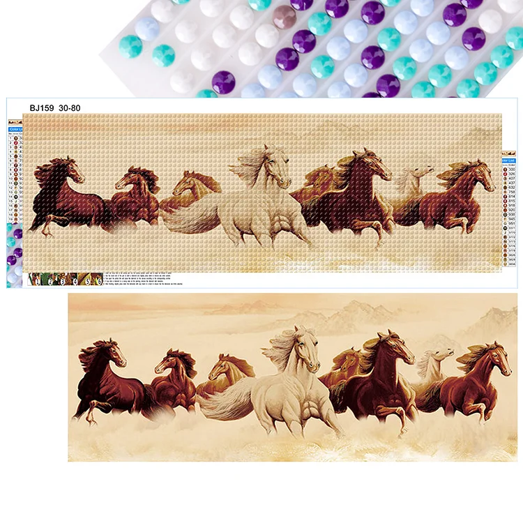 Eight Horses 80*30CM (Canvas) Full Round Drill Diamond Painting gbfke