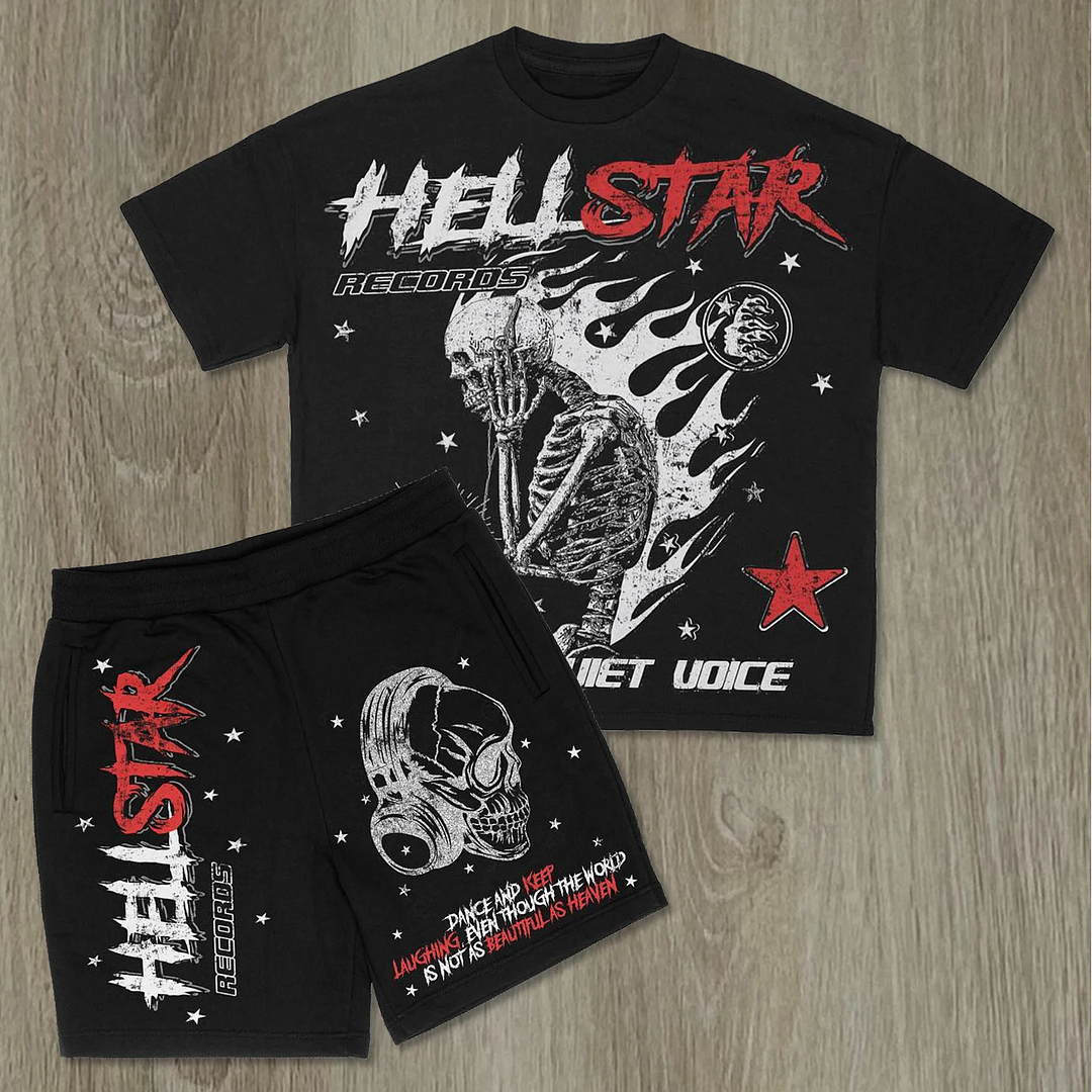 Hellstar Skull Casual Street Shorts T-Shirt Two-Piece Set