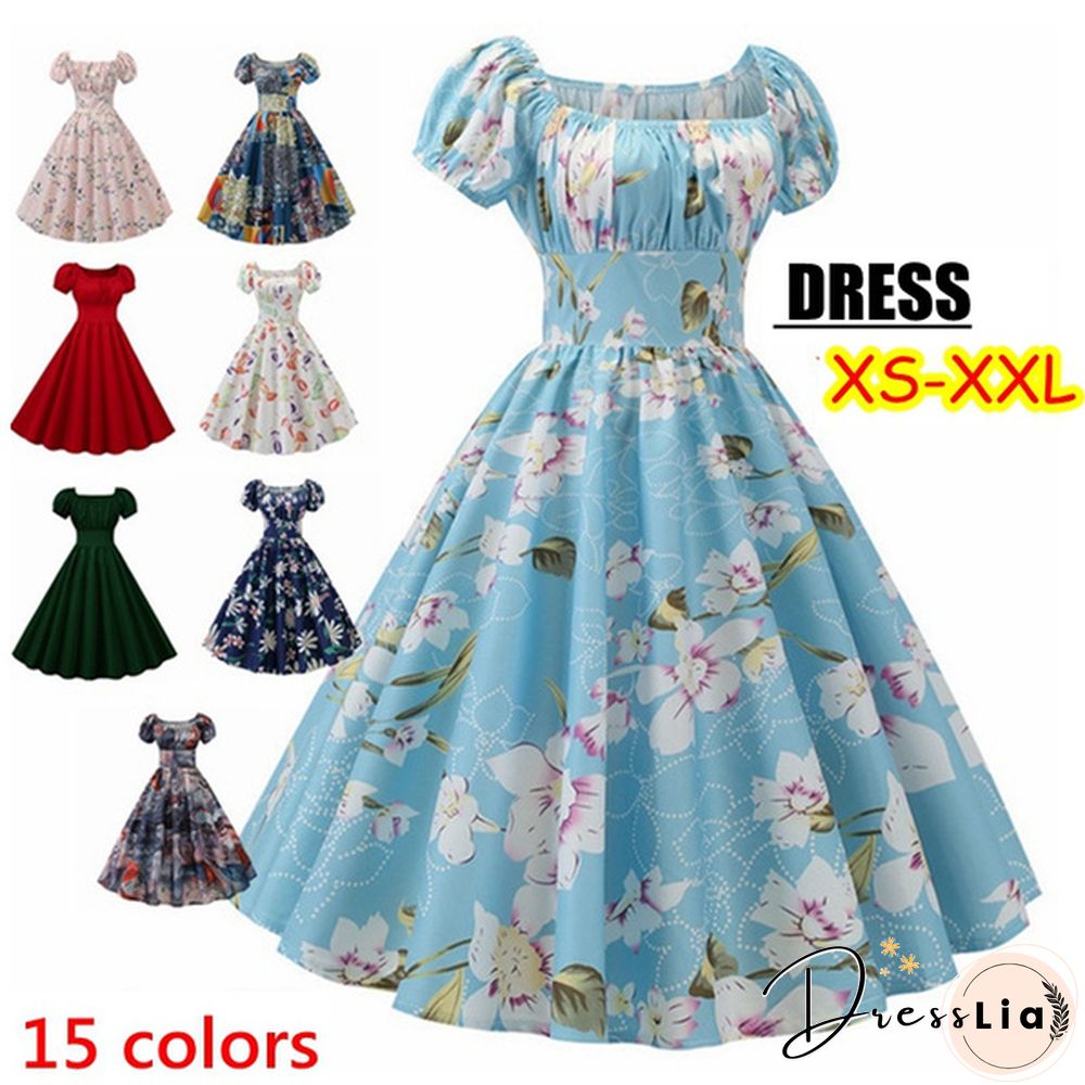Plus Size Party Dress Rockabilly Vintage Womens Fashion Summer Casual Short Sleeve Ladies