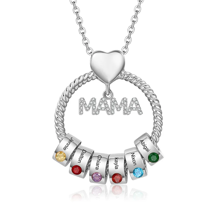 Kettenmachen Personalisierte 6 Namen Gravur "MAMA" Halskette mit 6 Geburtssteinen