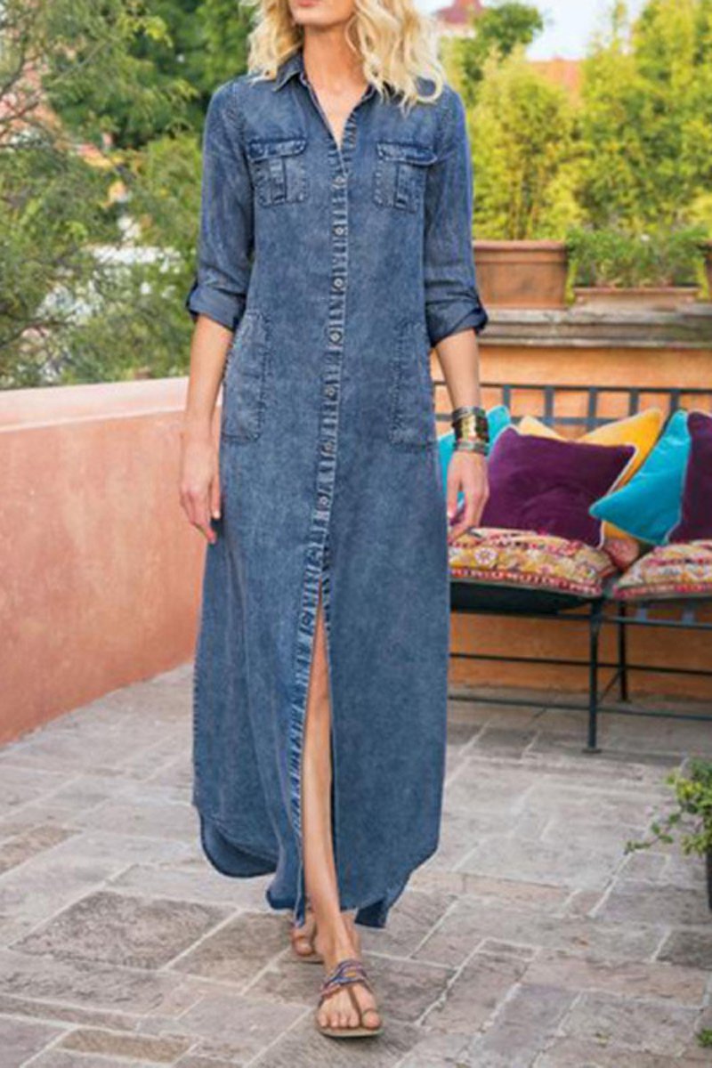 Moxidress Long Sleeves Drawstring Hem Cropped Denim Shirt