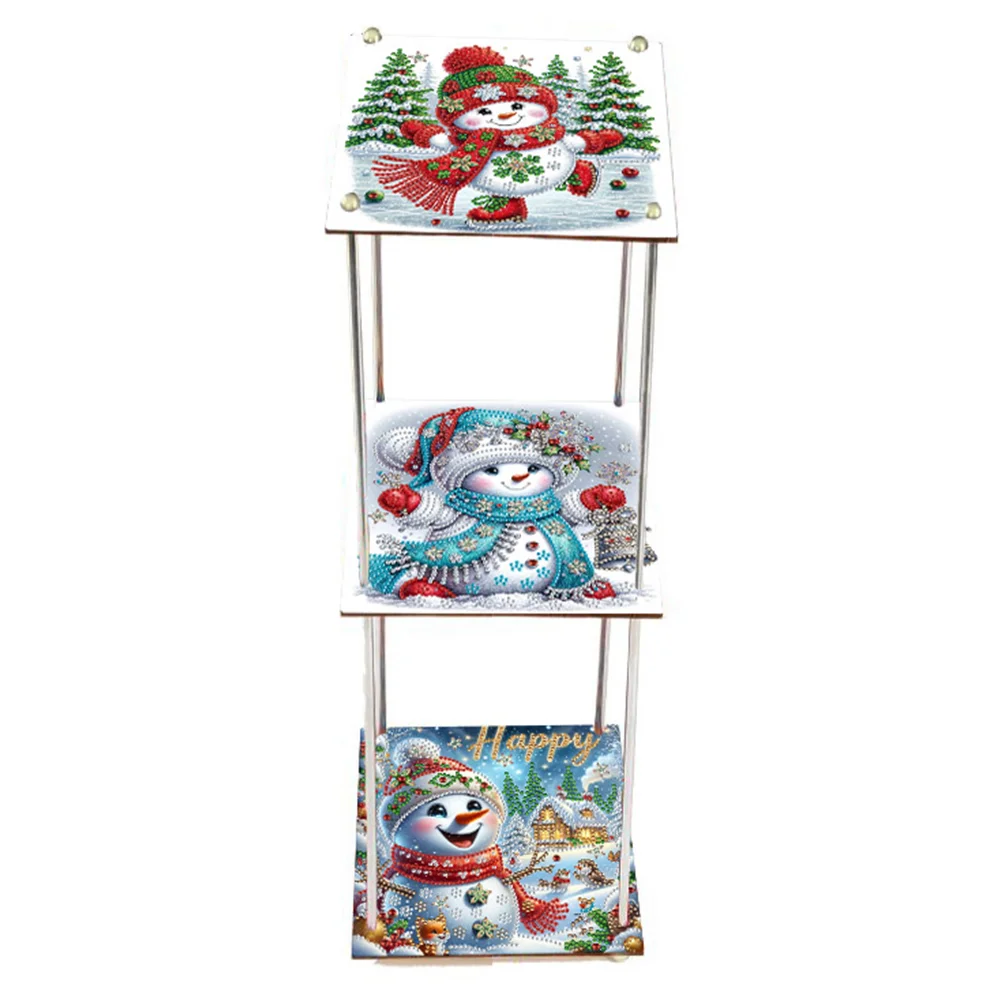 3 Tier Snowman Acrylic DIY Diamond Painting Square Serving Tray for Home Table