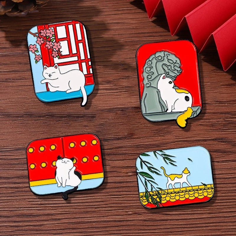 Cartoon Style Oil Painting Cat Landscape Alloy Stoving Varnish Plating Kid'S Unisex Brooches Collar Pin