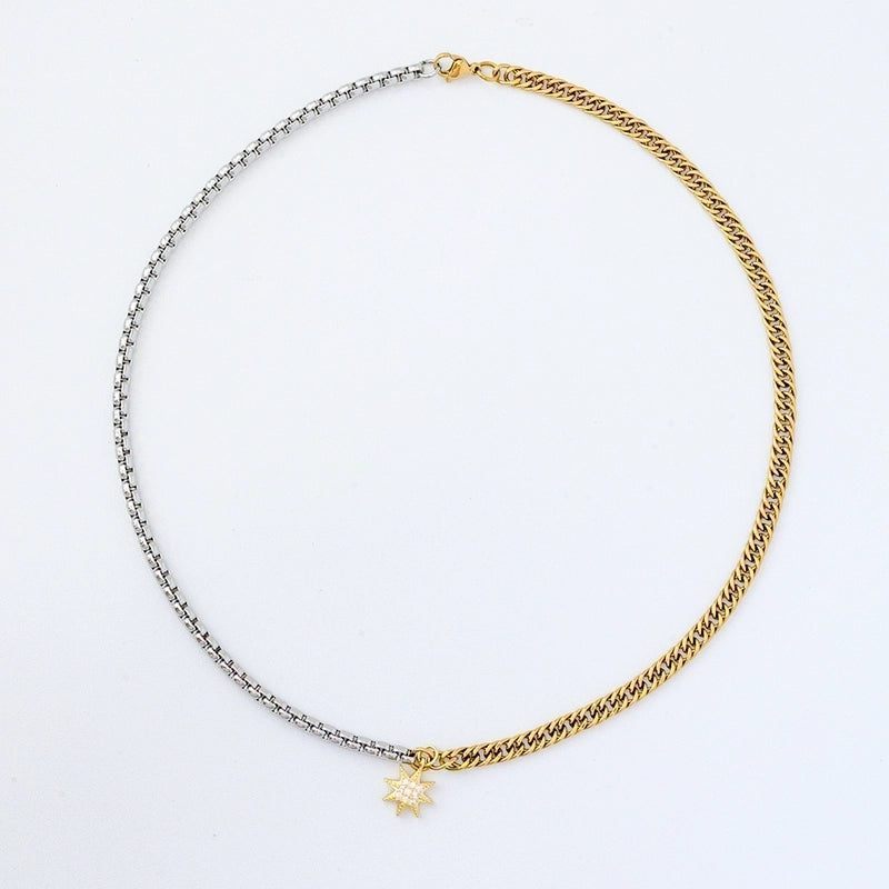 Titanium Steel Copper Star Oval Pendant Necklace