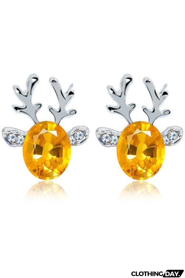 Crystal Gem Christmas Antlers Stud Earrings