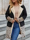 Fashion Loose Lambskin Split-Joint Leopard Lapel Collar Cardigan Woolen Coat