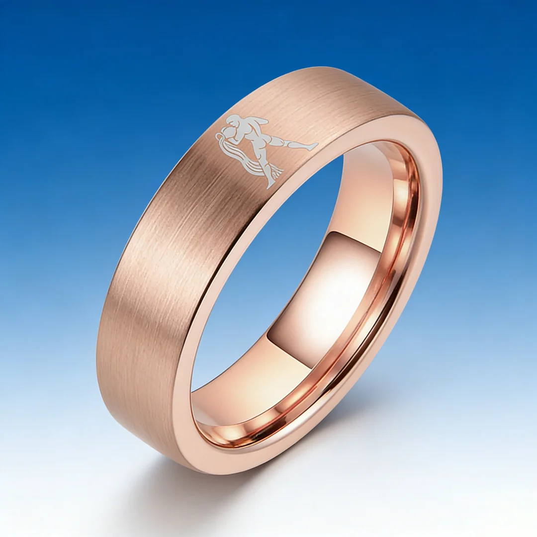 Flat Aquarius Tungsten Wedding Bands Tungsten Rings Rose Gold Comfort fit for Womens or Mens 4MM 6MM 8MM