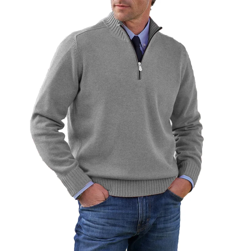 Men's Solid Color Zip Basic Sweater