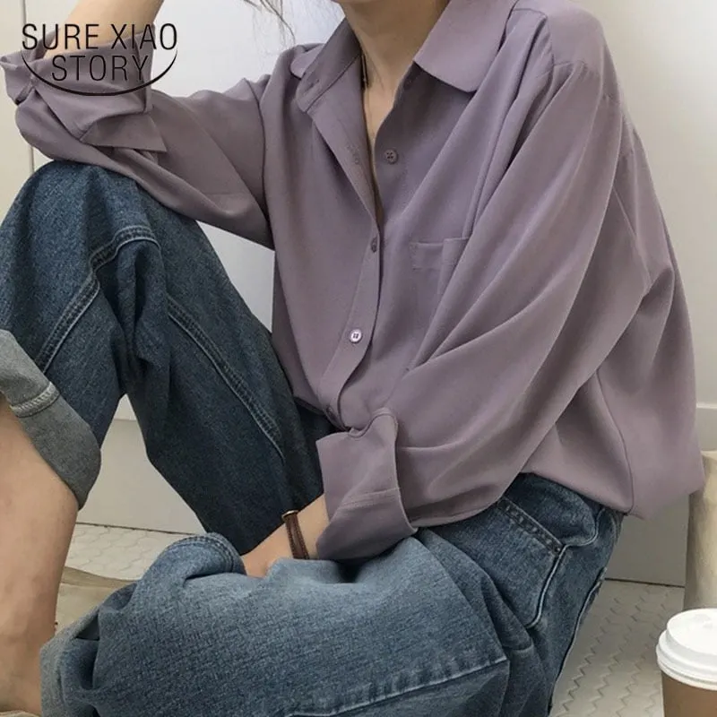 2021 Vintage Blouse Women Autumn Long Sleeve Shirt Women Korean Style Loose Casual White Tops Solid Elegant Blusas All Match