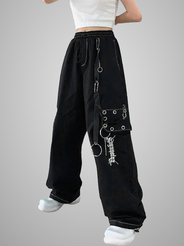 Street Fashion Casual Pockets Chain-trimmed Industrial Pants