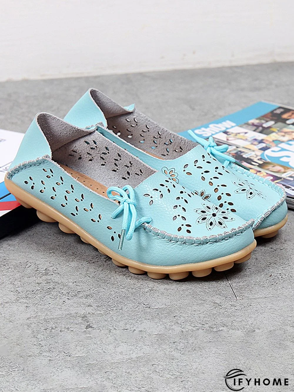 Cowhide Hollow Lace-up Portable Shoes | IFYHOME