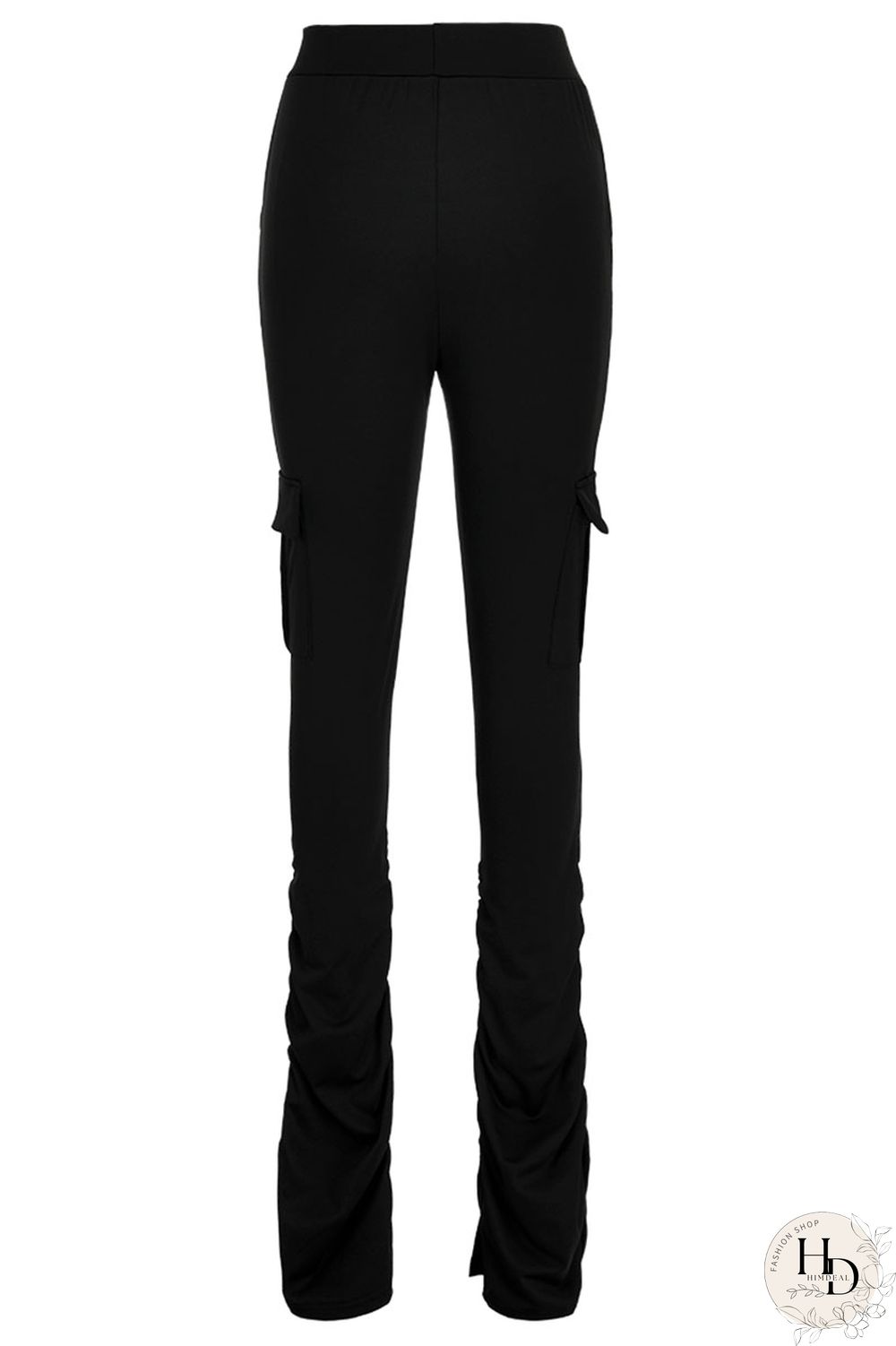 Yellow Drawstring High Solid Pocket Draped Boot Cut Pants Bottoms