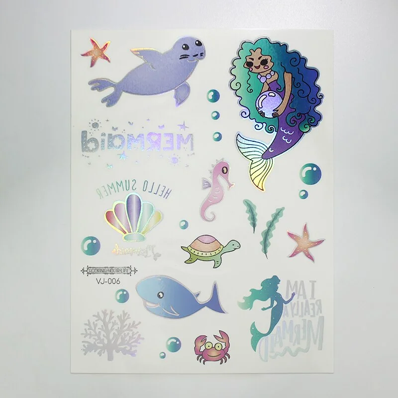 water tattoos for kids cartoon silver gold tattoo sticker sea mermaid temporary tattoos children girls hand tattoo finger decal