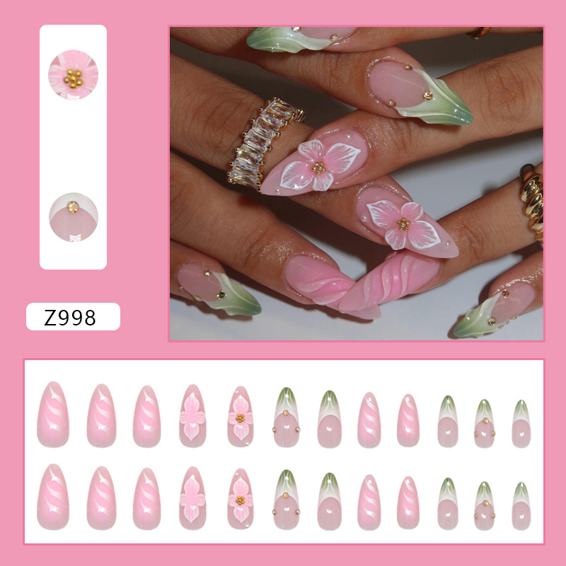 Wendeku Camellia Press On Nails – Pink Gradient Glossy Simple Nails  