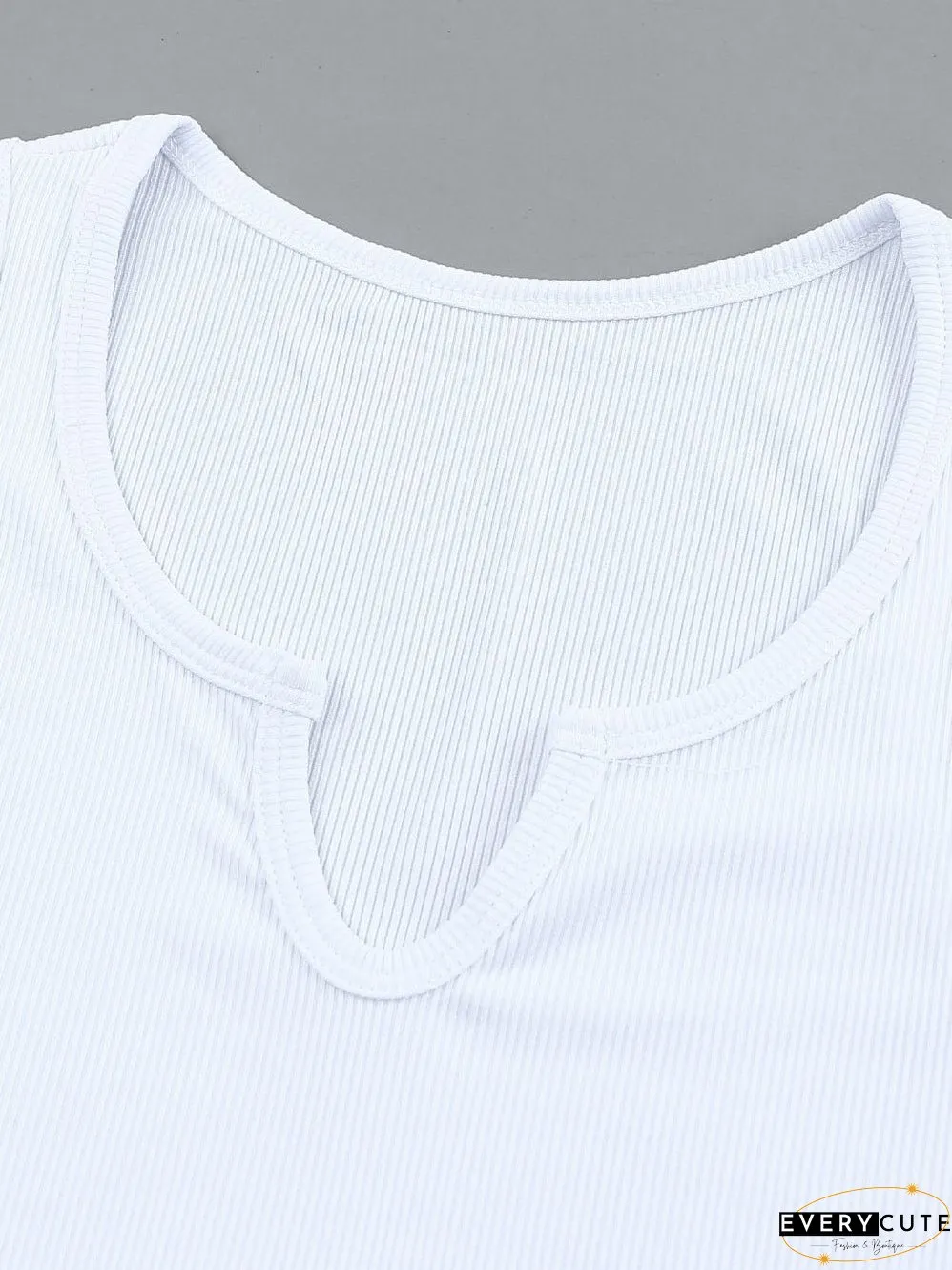Ivory V-Neck Textured Knit Sleeveless Top