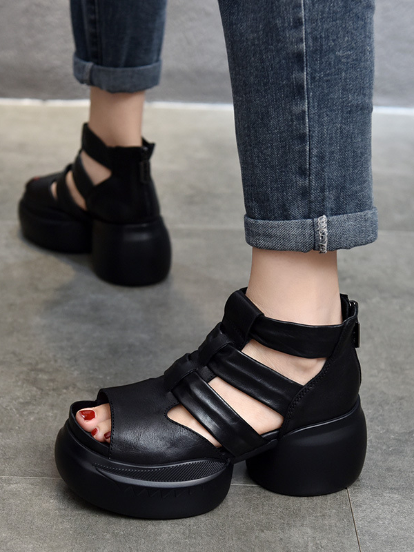 Classic Leather Thick Bottom High Top Sandals