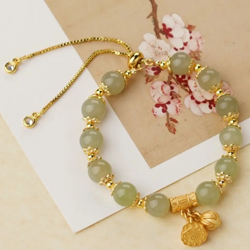 Lucky Lotus Emerald Jade stone bracelet