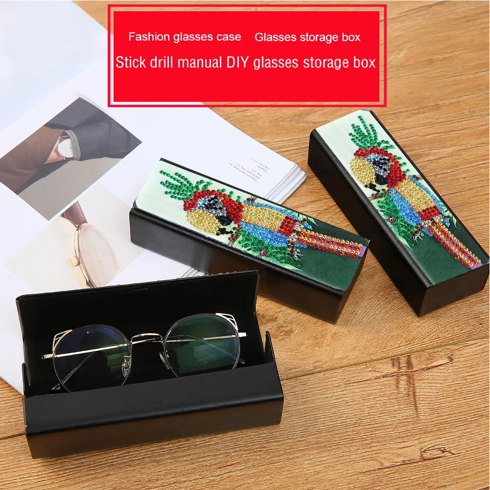 DIY Leather Diamond Painting Glasses Storage Case Mosaic Kit (Q38 Bird)