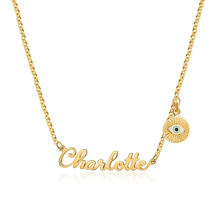 Personalized Evil Eye Name Necklace Round Pendant Necklace for Her