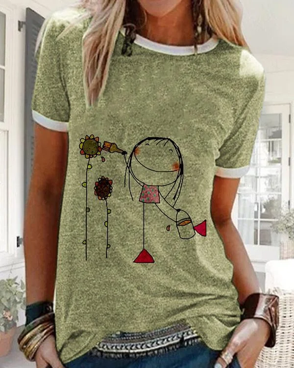 women two different pattern comfy t shirt p94438
