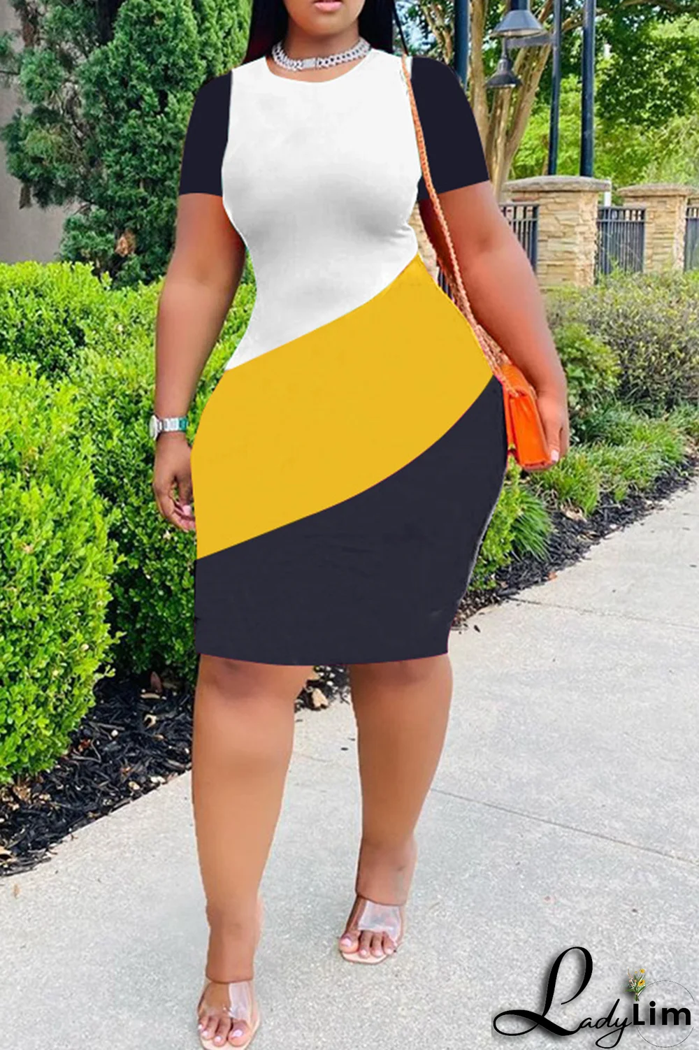 Red Fashion Striped Patchwork O Neck Plus Size Dresses