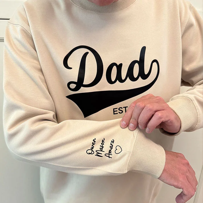 Personalized Dad T-shirt/Sweatshirt/Hoodie with Kids Name on Sleeve 