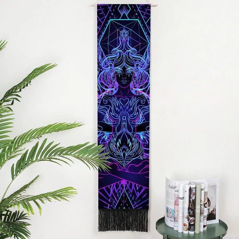 Moon Phases Tapestry Wall Art Hanging Tarot Witchcraft Tapestries HD Printing Sun Moon Tapestry Psychedelic Decor Tassel Carpet