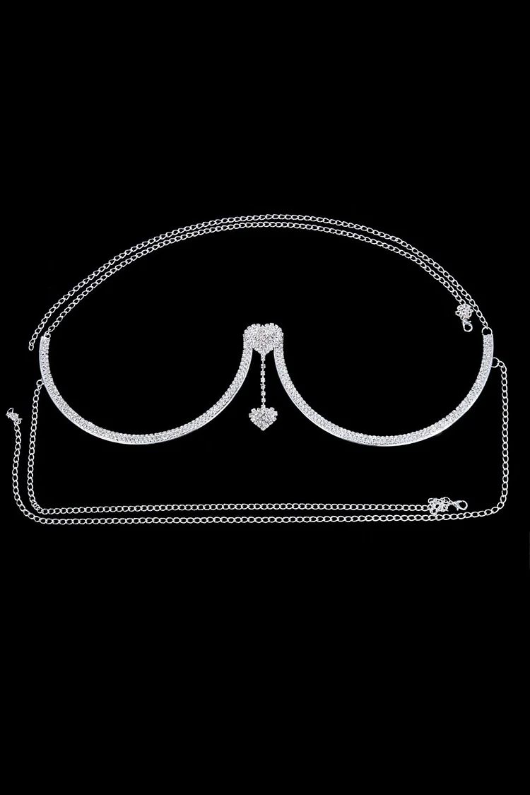 Rhinestone Heart Pendant Halter Chest Chain