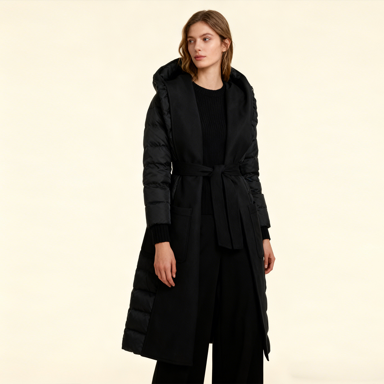 Women's Thickened Hooded Long Knee Down Jacket REAL SILK LIFE