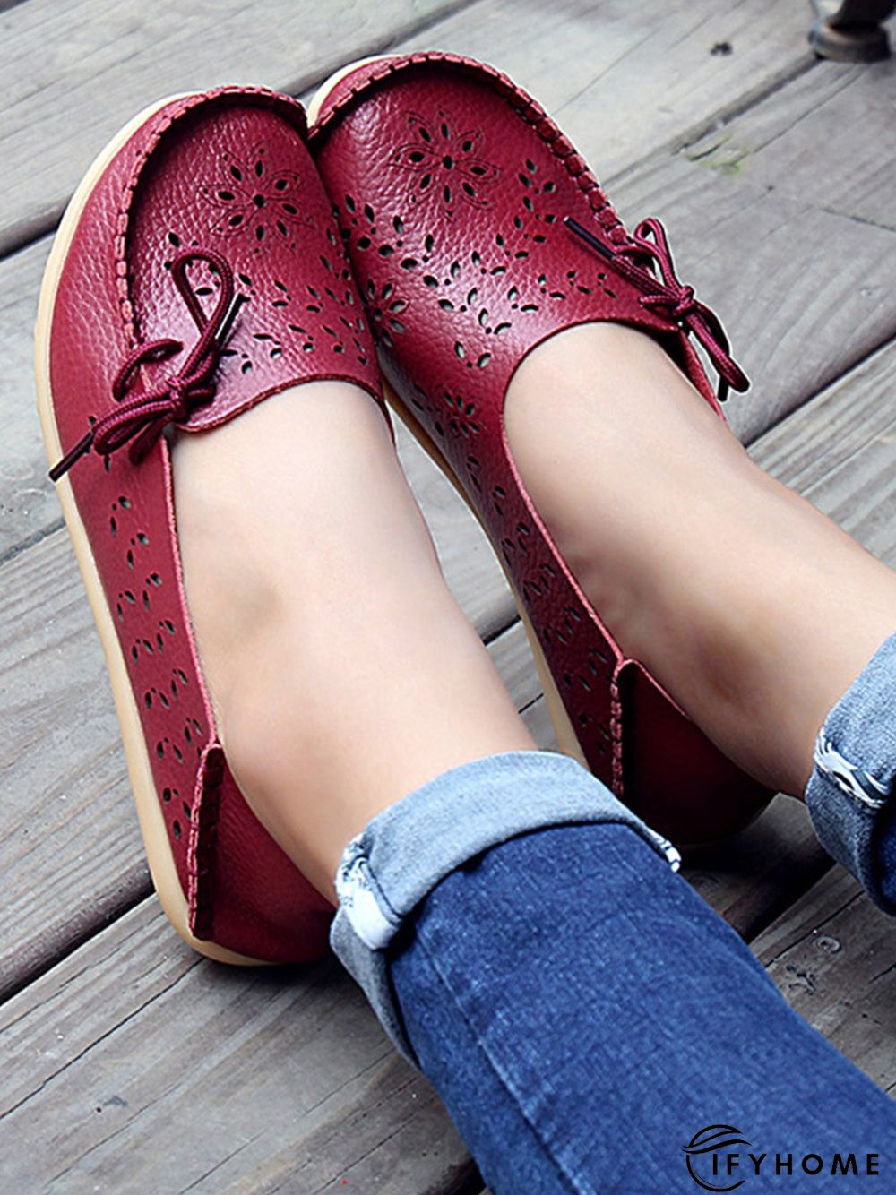 Cowhide Hollow Lace-up Portable Shoes | IFYHOME