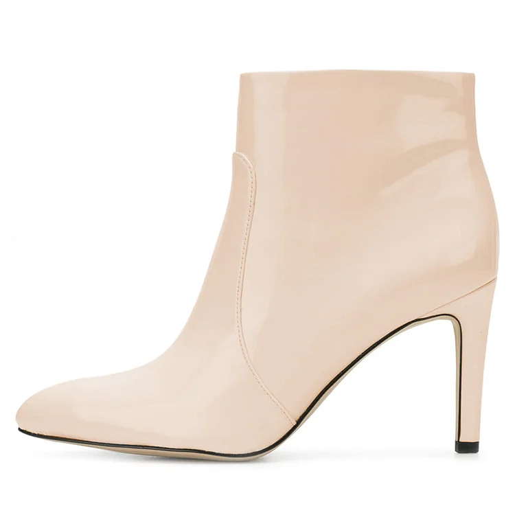 Nude Patent Leather Stiletto Heel Ankle Boots for Women |FSJ Shoes