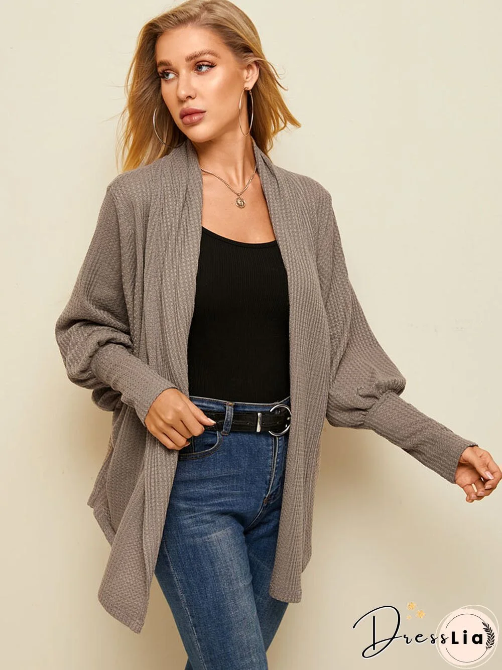 Solid Color Dolman Long Sleeve Loose Casual Cardigan For Women