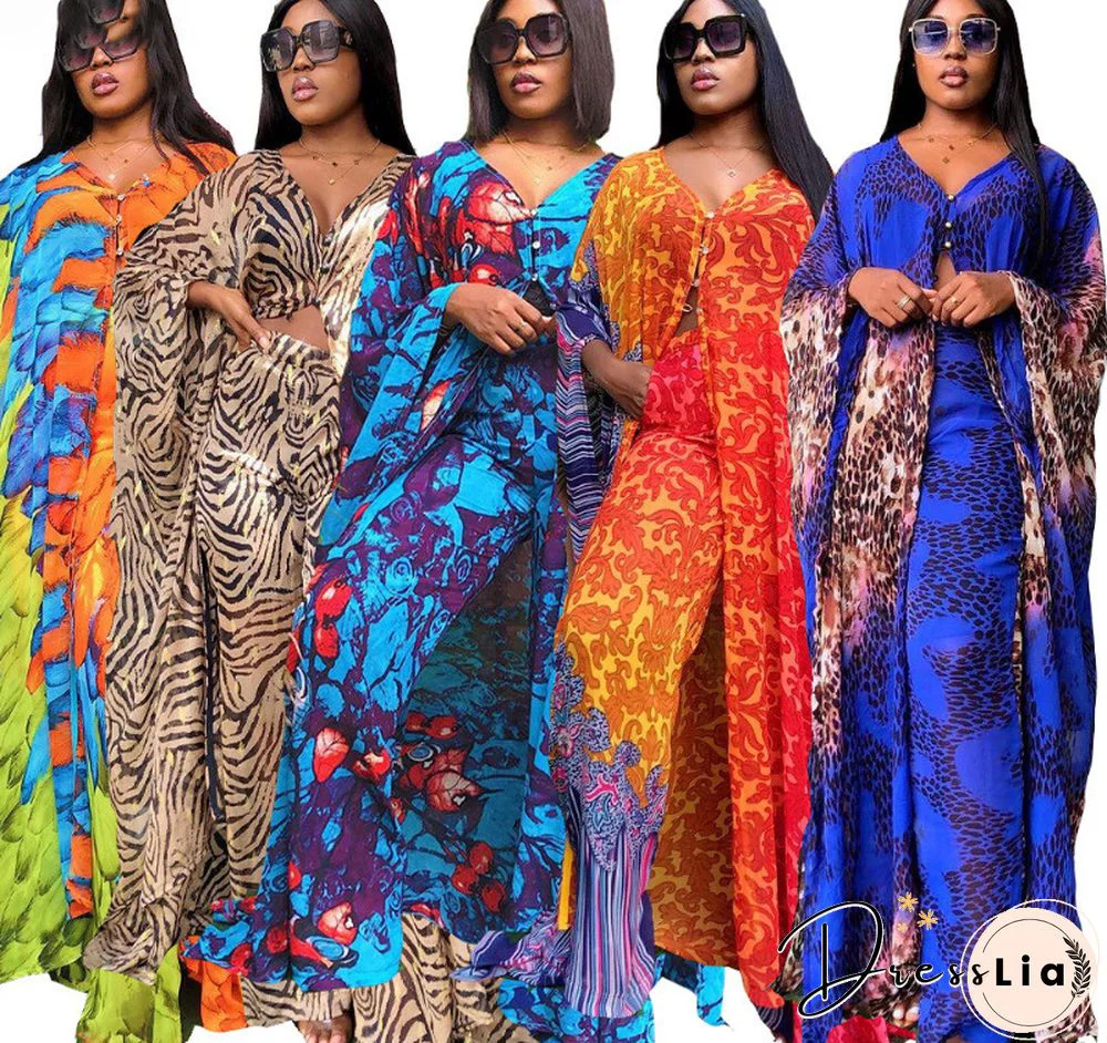 Summer African ClothesFor Women Two Piece Set Dashiki Fashion Long Dress Sets Pants Suits Outfits Party Dresses Plus Size