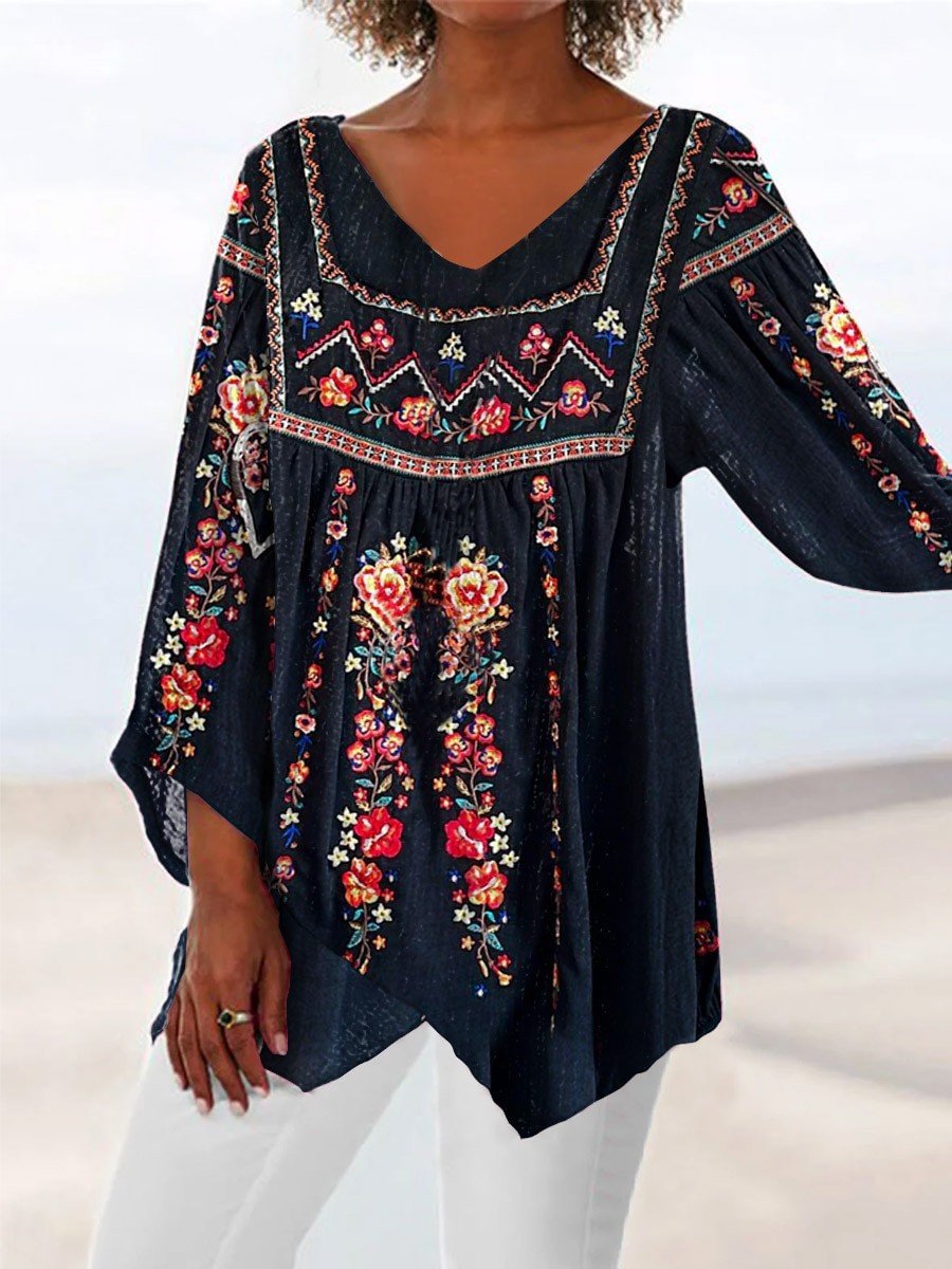 Women's Boho  Floral Slouchy Casual Top